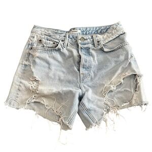 GRGFRIEND Denim Cutoff Shorts Light Wash Distressed Frayed Raw Hem Size 27